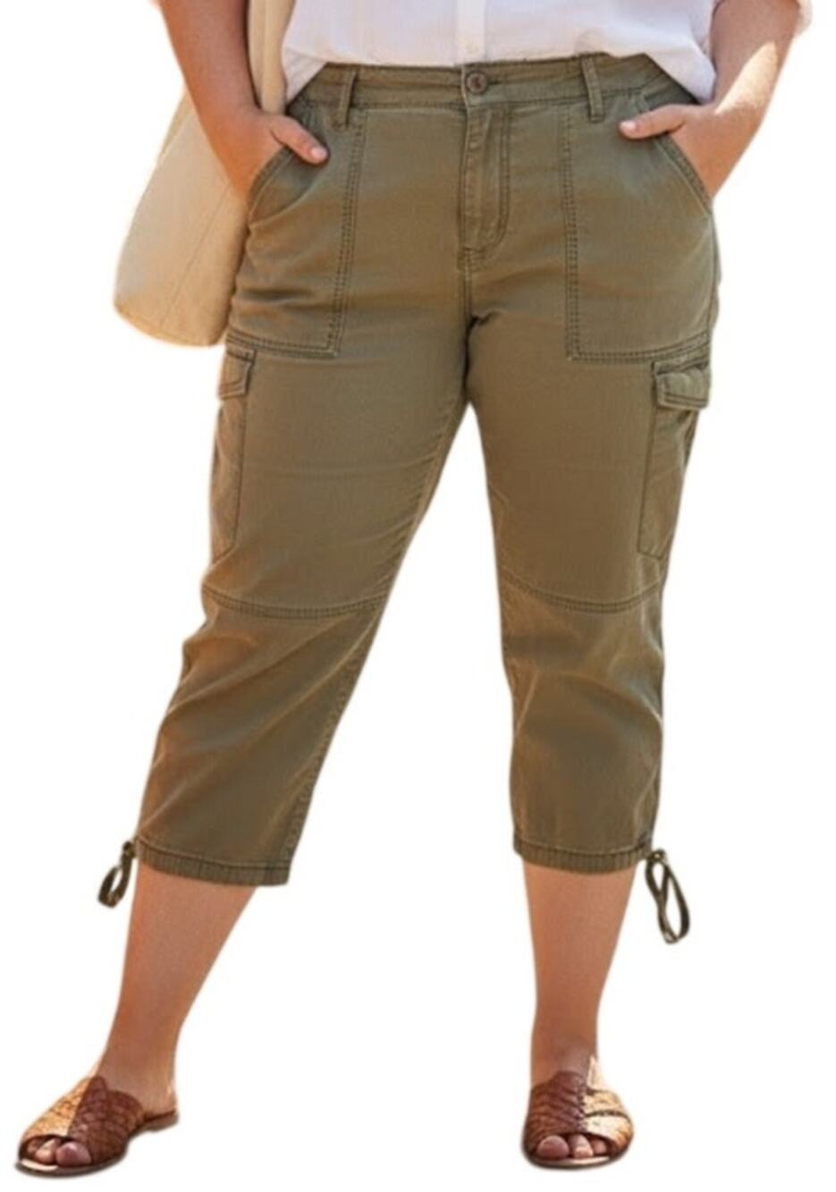 Pants Cargo Capri Women's Size 18W Khaki Utility Pockets Casual DKNY Used